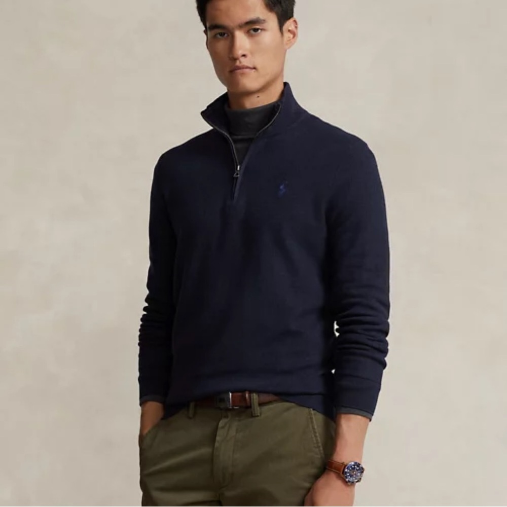 Men’s Polo by Ralph Lauren Quarter-zip Cotton Sweater Size M in Navy